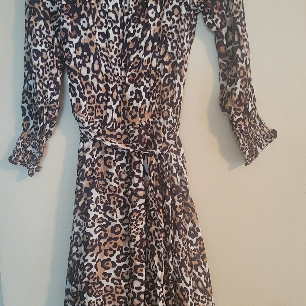 Talbots Brown Black Wrap Dress 3/4 Bishop Sleeve